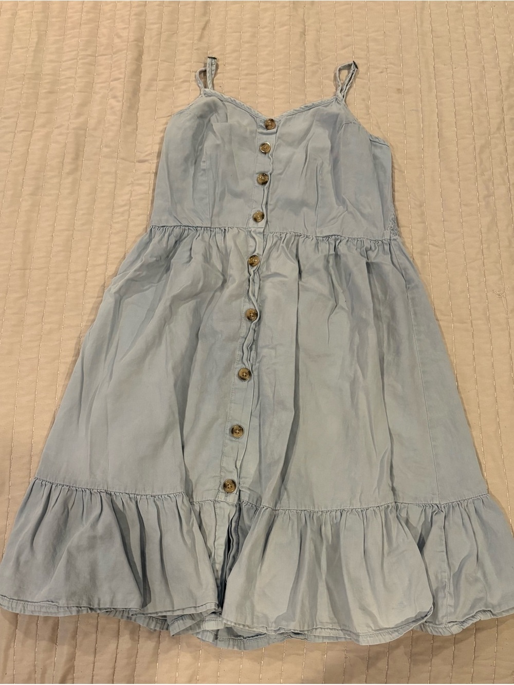 Japna Light Blue Button-Down Sundress with Ruffle Hem